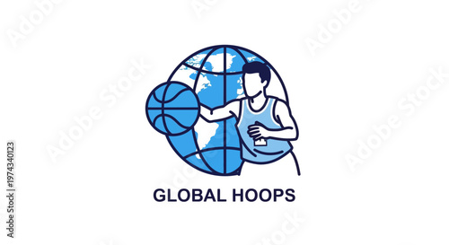 Dynamic Basketball Player With Global Sphere Emblem Sports Logo Design