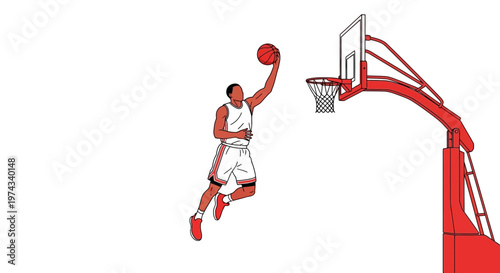 Dynamic Basketball Player Soars For A Slam Dunk Illustration