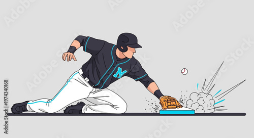 Dynamic Baseball Player Sliding Into Base Action Illustration Sport