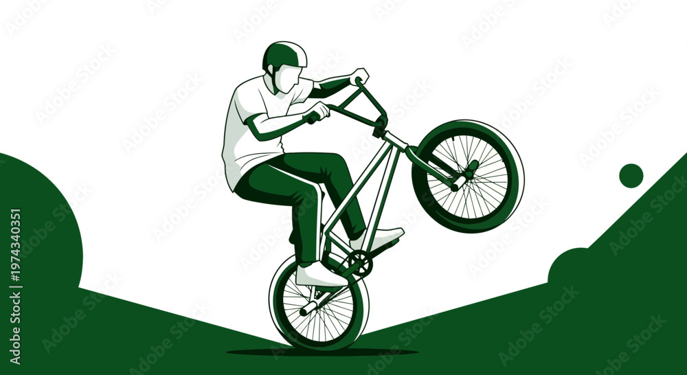 Naklejka premium Dynamic Bicycle Rider Performing A Wheelie With Skill And Precision