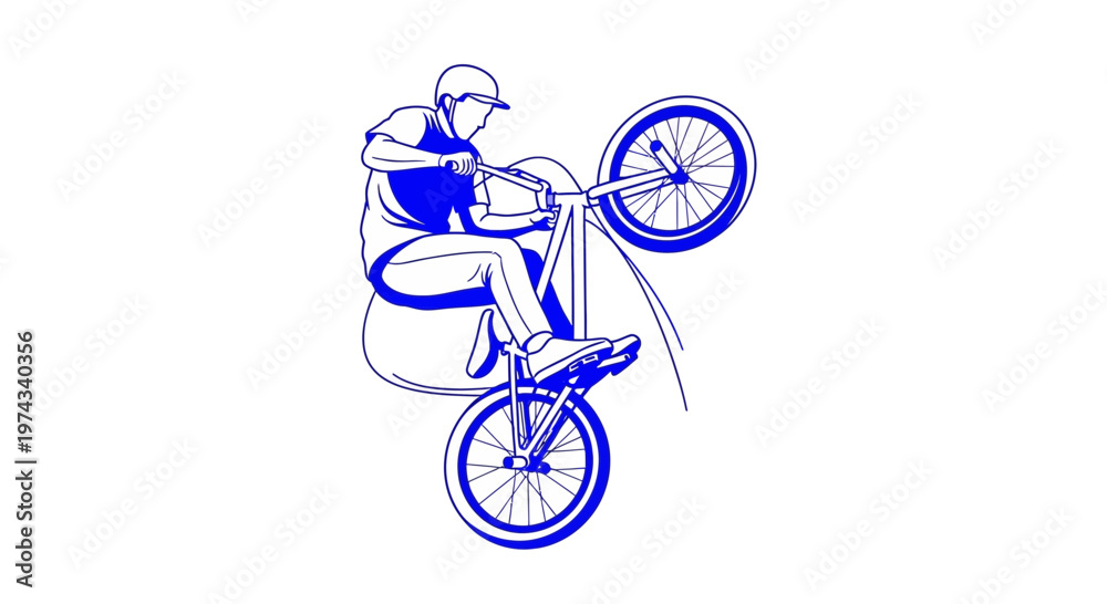 Naklejka premium Dynamic Bicycle Rider Performing Advanced Trick