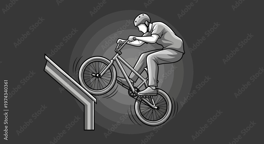 Fototapeta premium Dynamic Bicycle Rider Performing Aerial Stunt Action
