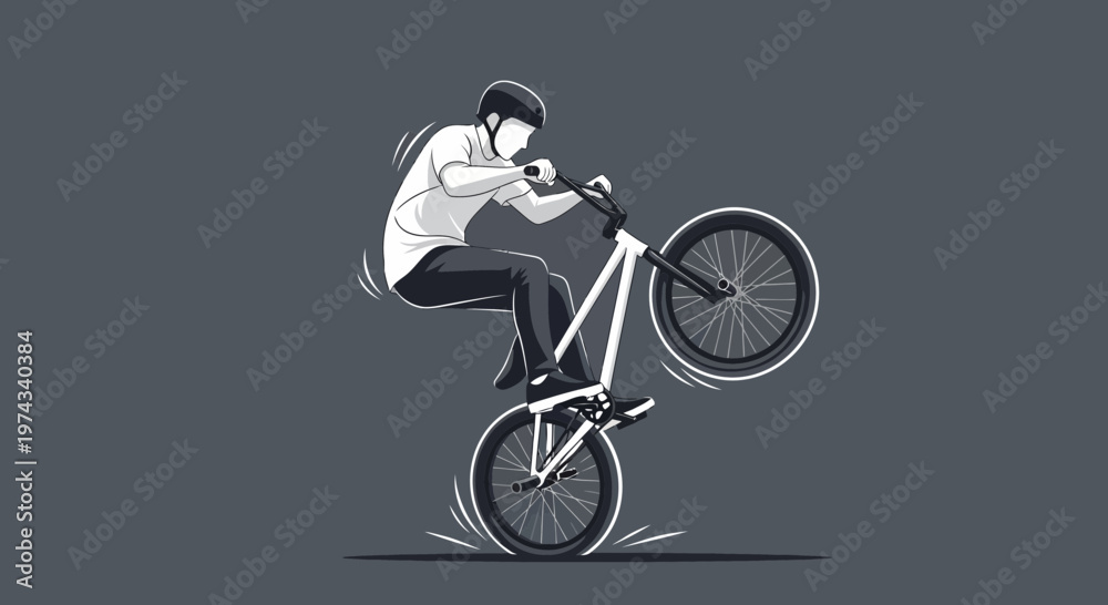 Fototapeta premium Dynamic Bicycle Rider Performing an Epic Wheelie Skill