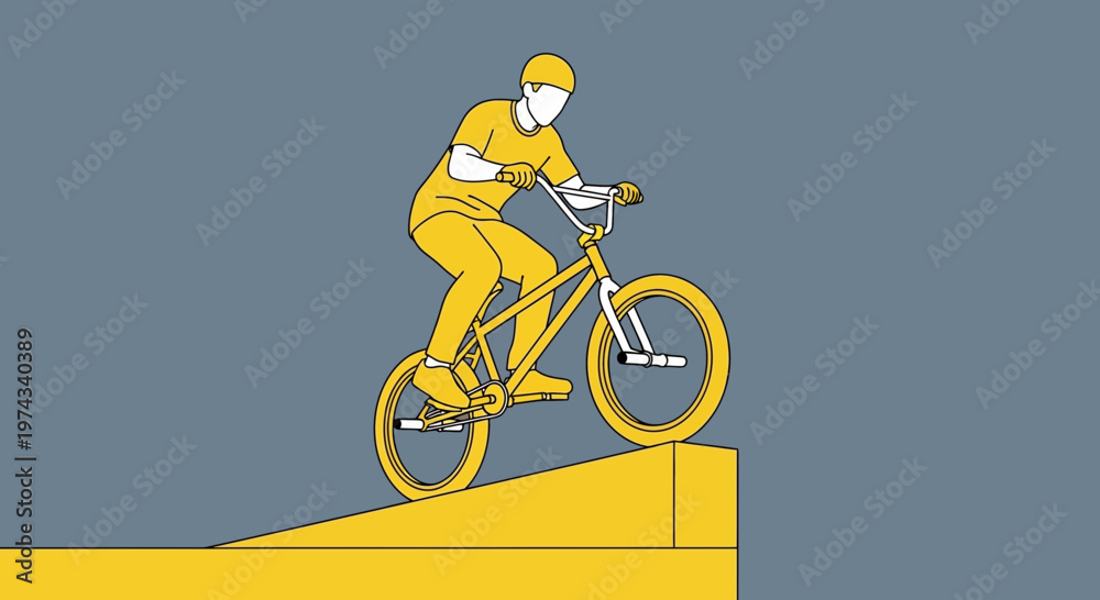 Fototapeta premium Dynamic Bicycle Rider Performing Trick On Ramp Abstract Style