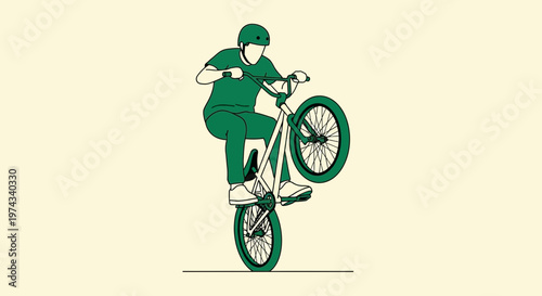 Dynamic Bicycle Rider Performing A Wheelie On A Light Background