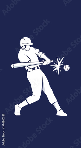 Dynamic Baseball Player Swinging Bat Hitting Ball Silhouette Style