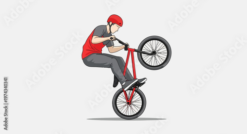 Dynamic Bicycle Rider Performing A Wheelie Skillful Stunt