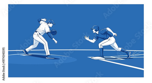 Dynamic Baseball Scene Showing Pitcher And Runner On Base