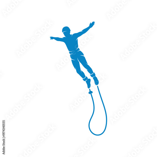Dynamic Blue Silhouette Of A Person Mid-Jump With A Bungee Cord Attached
