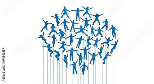 Dynamic Blue Silhouettes Of Diverse People Forming A Unified Cluster