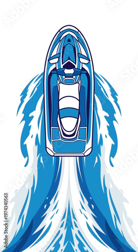 Dynamic Blue Speedboat Gliding Through Water Trails