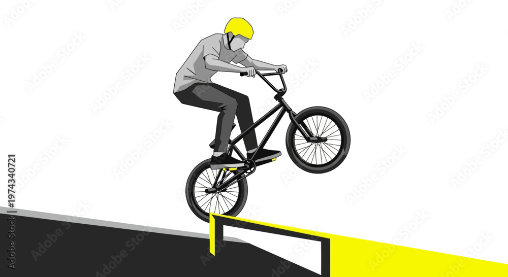 Fototapeta premium Dynamic BMX Rider Executes Impressive Wheelie On Ramp