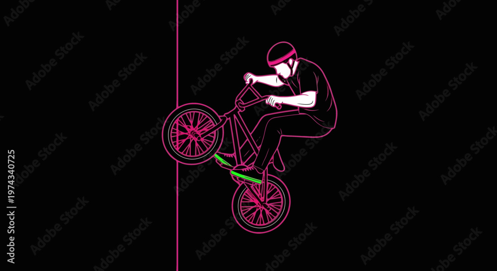 Fototapeta premium Dynamic BMX Rider Executes Skillful Wheelie Trick