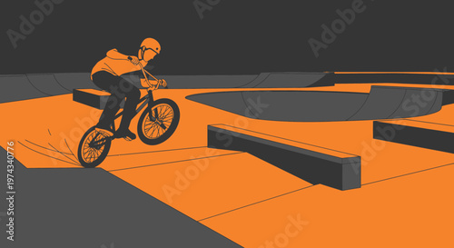 Dynamic BMX Rider Executes Thrilling Tricks at a Vibrant Skatepark Arena