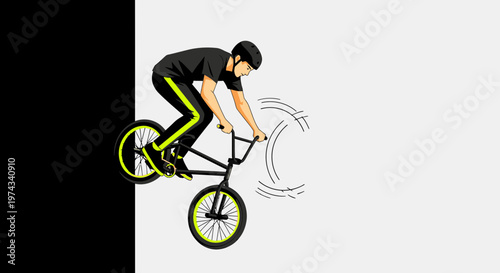 Dynamic Bmx Rider Performing A Trick On A Contrasting Background