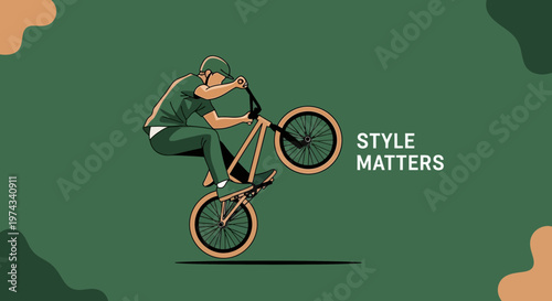Dynamic Bmx Rider Performing A Wheelie Extreme Sport Lifestyle