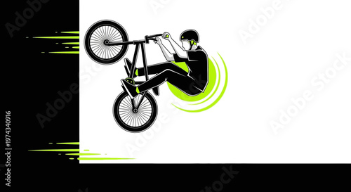 Dynamic Bmx Rider Performing A Wheelie Action In A Stylized Graphic Art