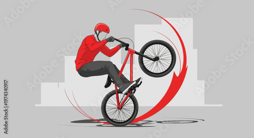 Dynamic BMX Rider Performing A Wheelie In An Urban Setting