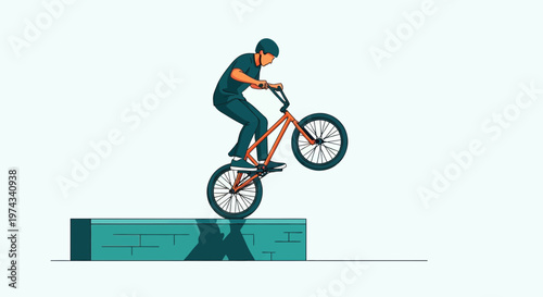 Dynamic Bmx Rider Performing A Wheelie On A Platform
