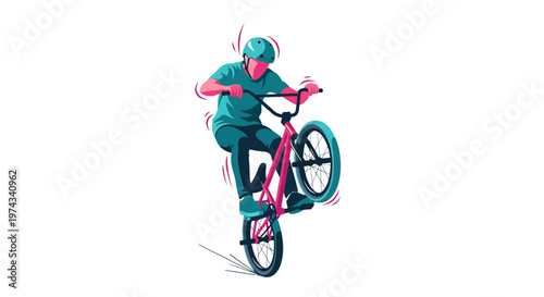 Dynamic BMX Rider Performing A Wheelie On A Bicycle