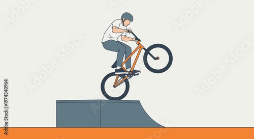 Dynamic BMX Rider Performing A Wheelie On A Ramp