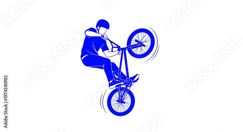 Dynamic Bmx Rider Performing A Wheelie On White Background Vector Art