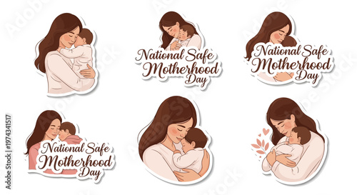 Isolated on white, a maternal healthcare vector illustration features a mother tenderly holding her baby, symbolizing safe motherhood awareness and pregnancy care with soft colors