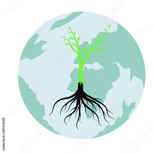 Earth Day  Trees with Roots Inside the Earth Circle