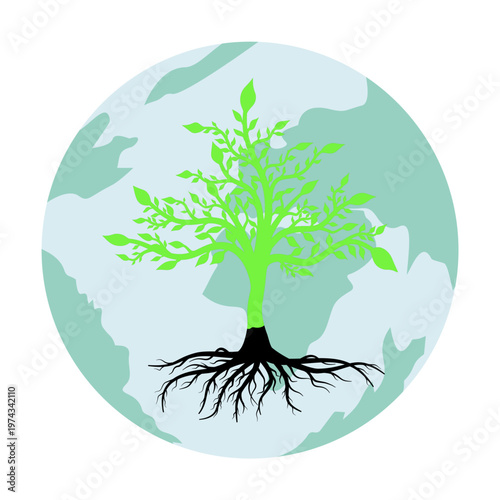 Earth Day  Trees with Roots Inside the Earth Circle