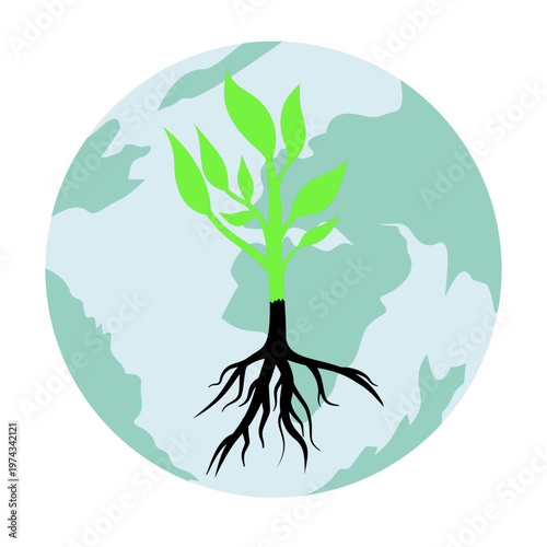 Earth Day  Trees with Roots Inside the Earth Circle