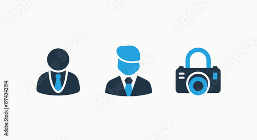 Business and security icons with people and camera lock symbols