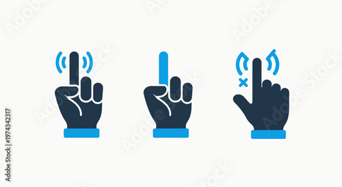 Hand gestures icons: touch, click, and notification