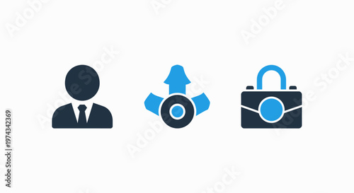 Business and security icons: user profile, direction arrows, and lock padlock, graphic resources