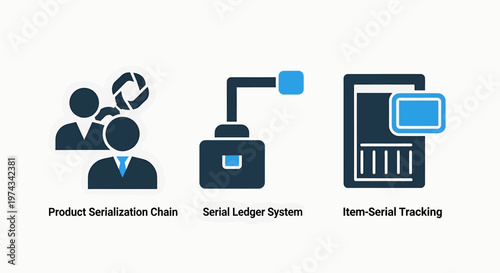 Icons for product densitization chain, solid ledger system, and data rental tracking