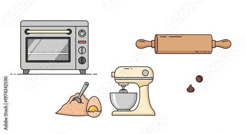 Kitchen appliances and baking tools.