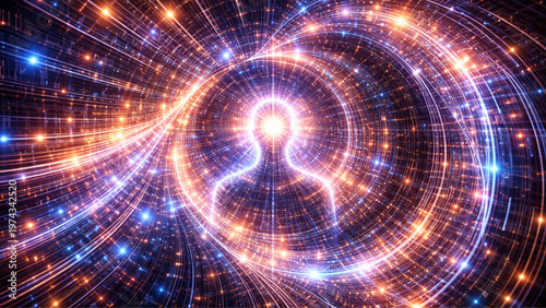 Wallpaper Mural Abstract blue glowing background with light circles and energy patterns in a futuristic design Torontodigital.ca