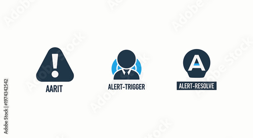 Alert system icons: warning, trigger, and resolve notifications