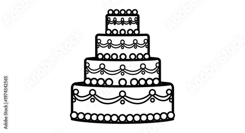 Wedding cake with decorative icing details.