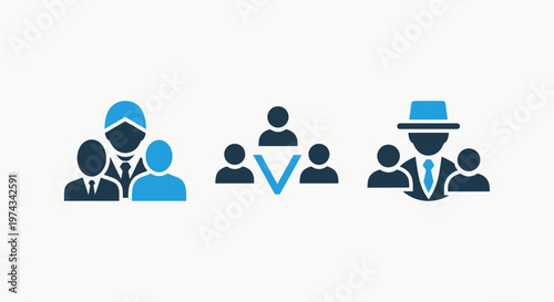 Leadership, team delegation, and managerial roles in business group icons