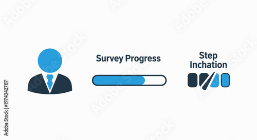 Online survey progress bar with user icon and step process indication