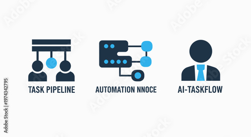 Task pipeline, automation node diagram, and AI taskflow management system icons, artificial intelligence, machine learning