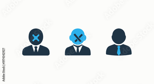 Icons representing user exclusion, rejection, and acceptance for profile status management