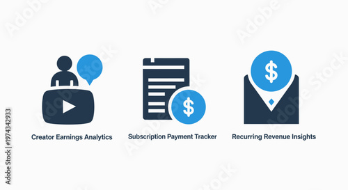 Financial business icons for earnings, subscriptions and payment insights