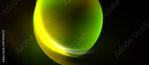 Abstract glowing orb. Yellow, green hues blend. Dark background creates dramatic visual impact. Smooth gradients define shape.