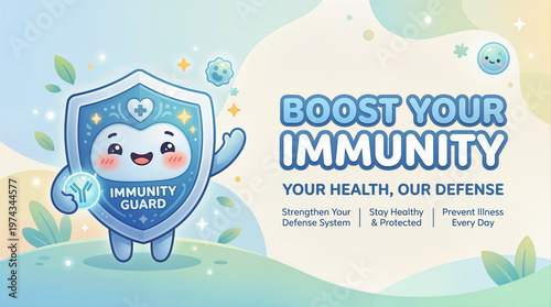Boost Your Immunity Poster with Cute Immune Shield Character