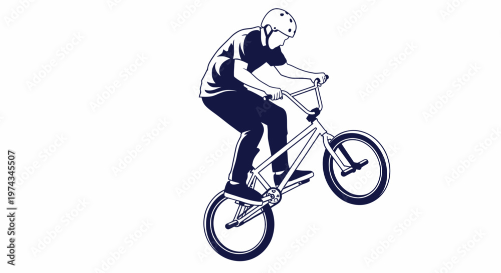 Fototapeta premium Dynamic Bmx Rider Performing Freestyle Trick On Bicycle Minimalist Line Art