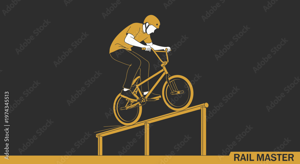 Fototapeta premium Dynamic Bmx Rider Performing Grinding Trick On Urban Rail