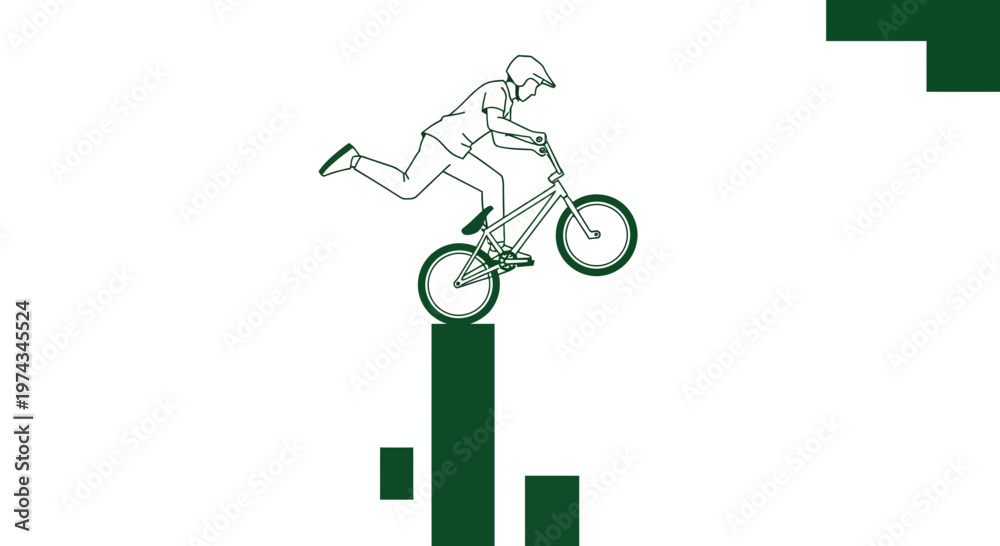 Fototapeta premium Dynamic BMX Rider Performing Stunt On Abstract Blocks