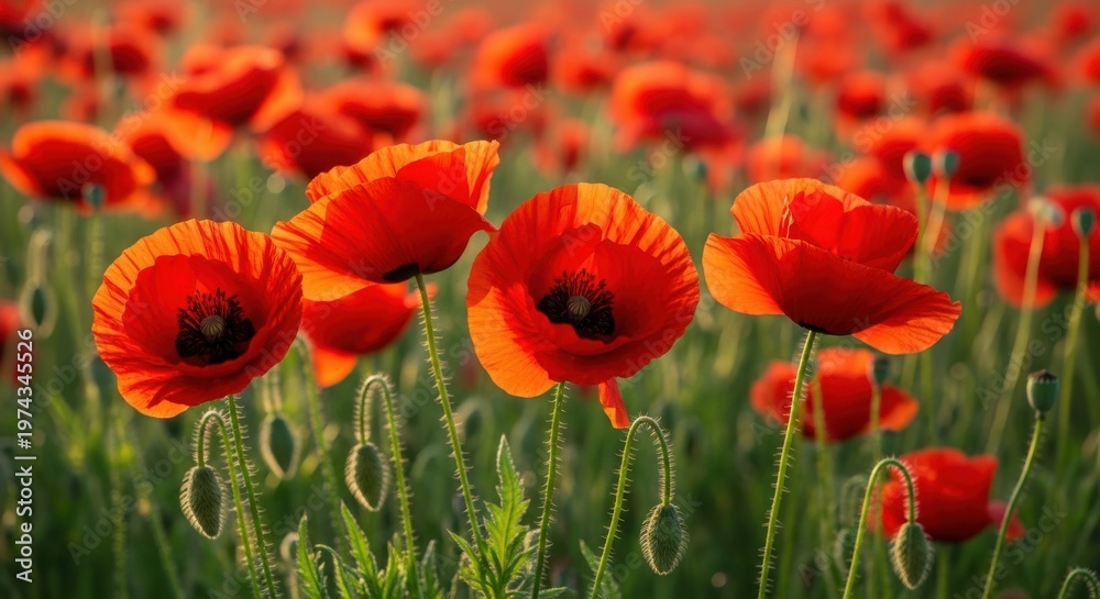 Obraz premium Beautiful red poppies blooming in the field