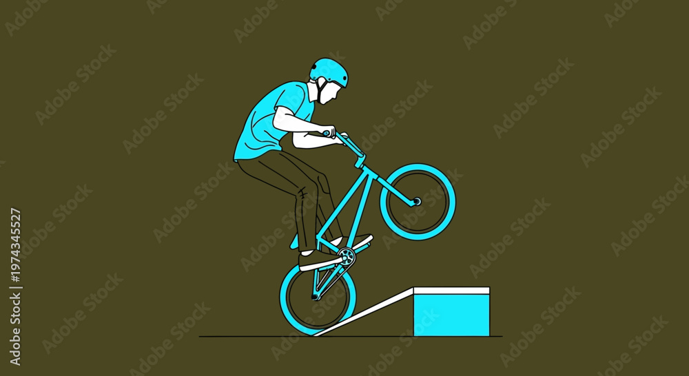 Fototapeta premium Dynamic BMX Rider Performing Freestyle Stunt on Ramp Illustration